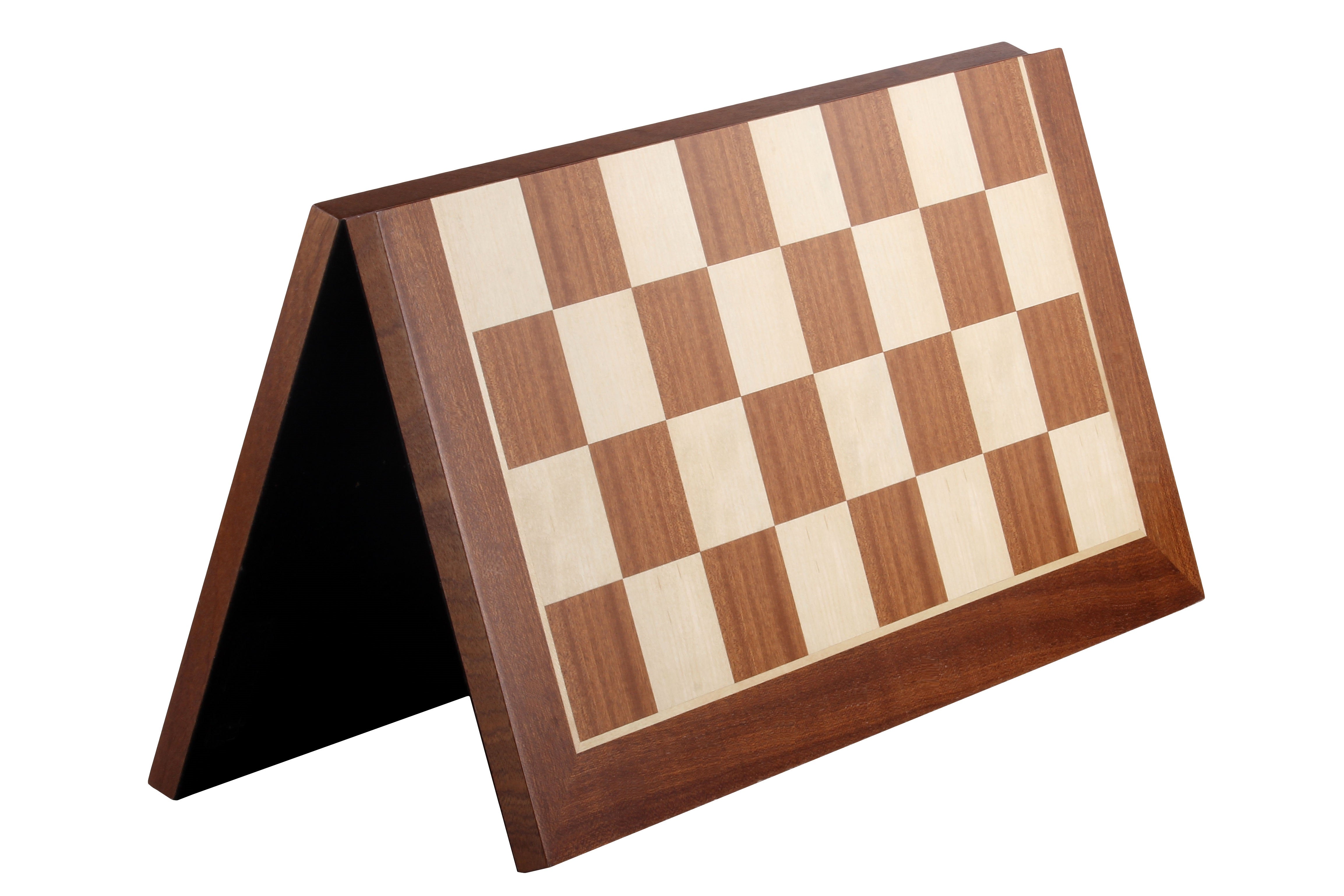Turnier Schachbrett aus Mahagoni und Buchahorn, klappbar, Feldergröße 58 mm