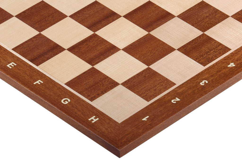 Tournament chessboard made of mahogany and beech maple, mahogany edge with notation, field size 58 mm