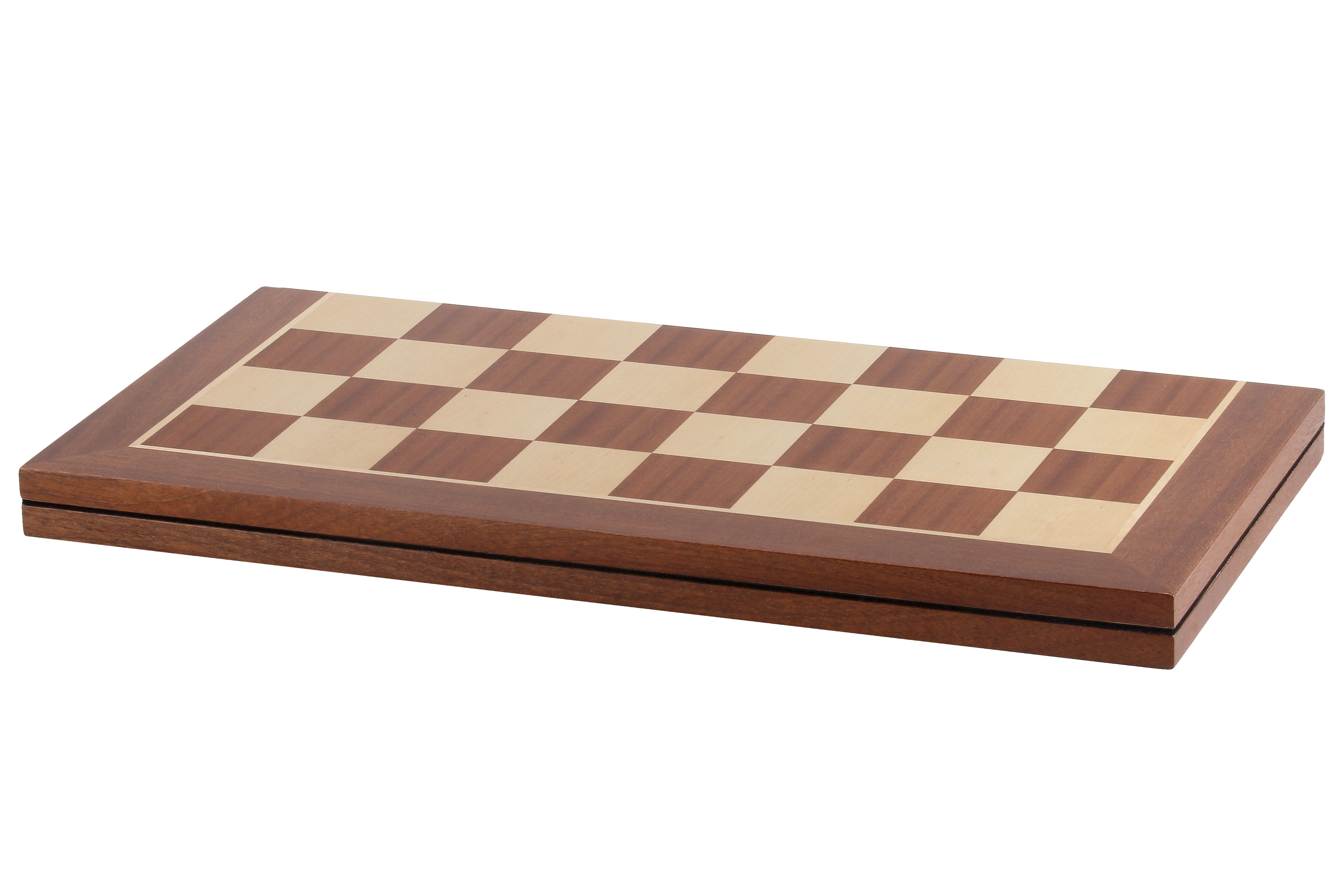 Turnier Schachbrett aus Mahagoni und Buchahorn, klappbar, Feldergröße 58 mm