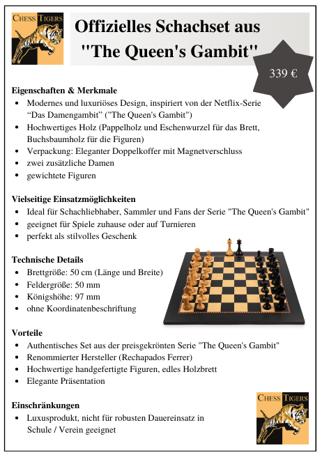 Offizielles Schachset aus "The Queen's Gambit"