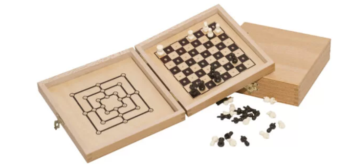 Travel chess made of wood, with mill